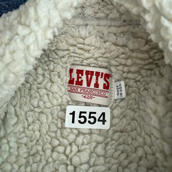Vintage Levi's 80s 90s Sherpa Lined Denim Trucker Jacket Blue Men's Size 42R - Picture 12 of 14
